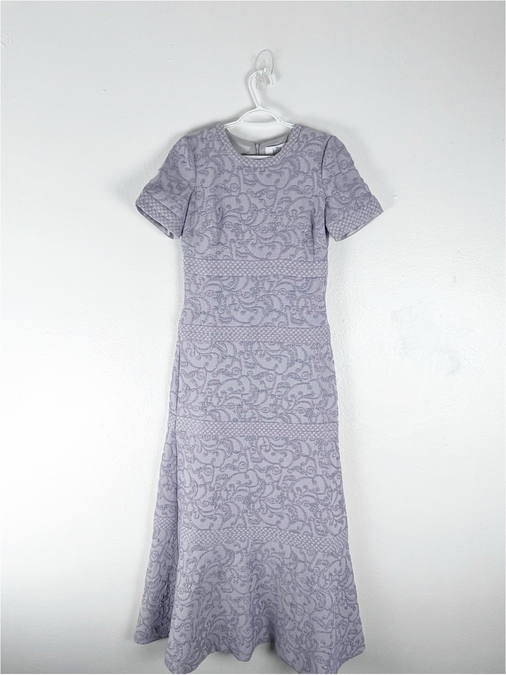 BELLE BADGLEY MISCHKA Purple Embroidered Short Sleeves Fitted Maxi Dress Size 2